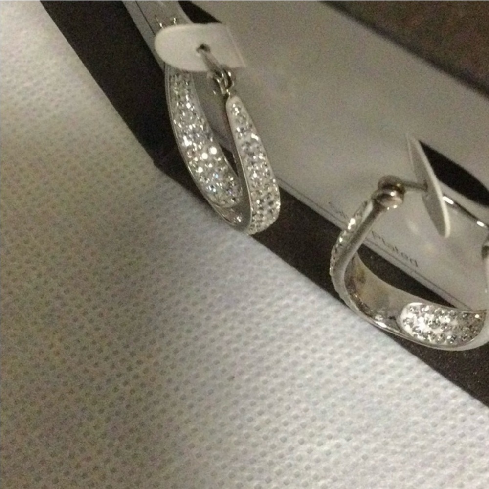 Genuine Crystal Sliver Plated Pierced Earrings NWOT